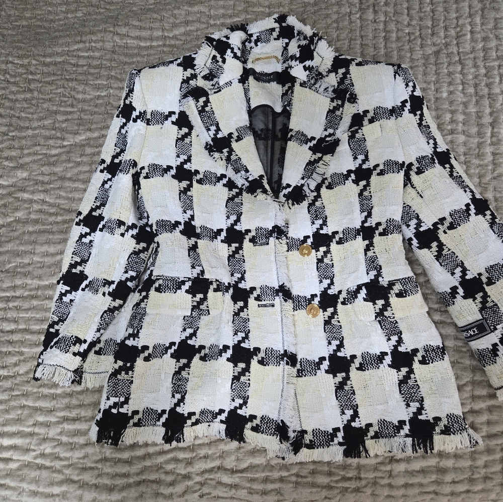 Versace Women's Blazer Size 44. Black and white wool.